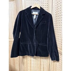 Liz Claiborne Lizwear Jeans Black‎ Cotton Velvet Blazer Jacket Womens Small